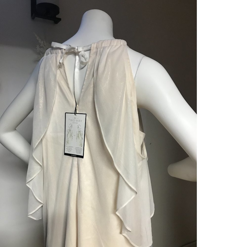 NWT Le Chateau PLUS SIZE Sheer Sparkly Chiffon Cold Shoulder Cut Out Ivory dress